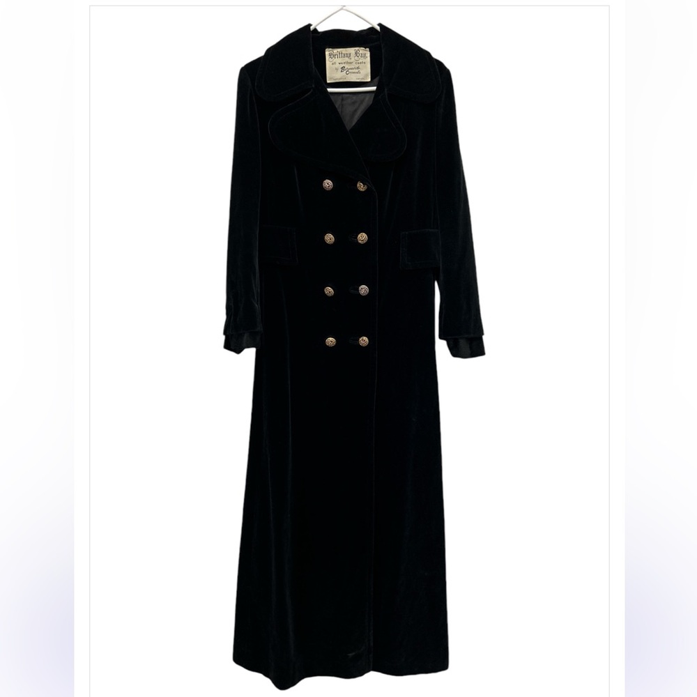 VTG Brittany Bay by Bernard Casual Women S Black Velvet Maxi Trench Coat Witchy